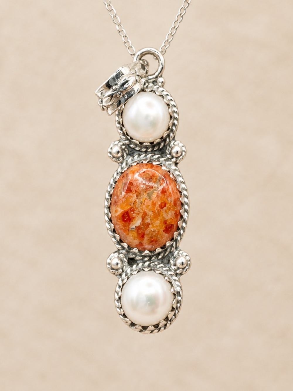 Sterling Silver Orange Spiney oyster shell Pendant